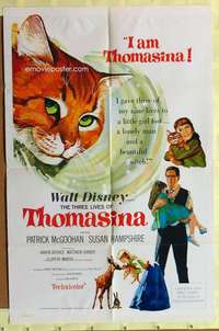 r878 THREE LIVES OF THOMASINA one-sheet movie poster '64 Walt Disney cat!