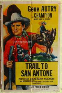 r886 GENE AUTRY stock 1sh '53 art of Gene Autry w/guitar & riding Champion, Trail to San Antone!