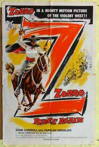 r931 ZORRO RIDES AGAIN one-sheet movie poster '59 masked John Carroll!