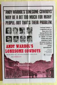 s529 LONESOME COWBOYS one-sheet movie poster '68 Andy Warhol, Dallesandro