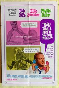 s102 BOY DID I GET A WRONG NUMBER one-sheet movie poster '66 Hope, Sommer