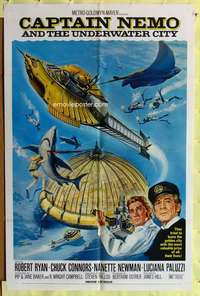 s146 CAPTAIN NEMO & THE UNDERWATER CITY one-sheet movie poster '70 Ryan