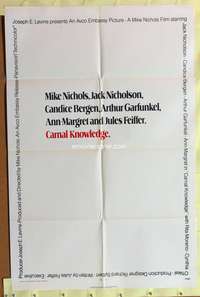 s153 CARNAL KNOWLEDGE one-sheet movie poster '71 Jack Nicholson, Bergen