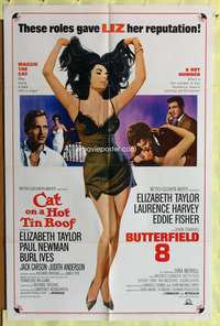 s169 CAT ON A HOT TIN ROOF/BUTTERFIELD 8 one-sheet movie poster '66 Liz!