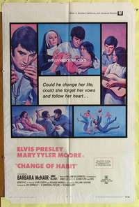 s182 CHANGE OF HABIT one-sheet movie poster '69 Elvis Presley, M.T. Moore