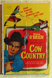 s221 COW COUNTRY one-sheet movie poster '53 Edmond O'Brien, girl whipping!