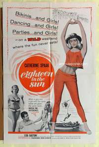 s294 EIGHTEEN IN THE SUN one-sheet movie poster '62 bikinis and girls!
