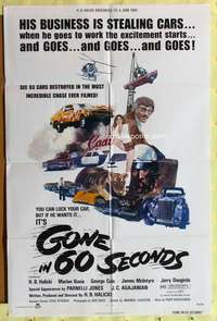 s366 GONE IN 60 SECONDS one-sheet movie poster '74 automobile theft!