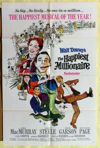 s397 HAPPIEST MILLIONAIRE style B one-sheet movie poster '68 Disney, Steele