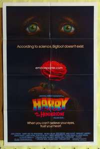s405 HARRY & THE HENDERSONS one-sheet movie poster '87 Lithgow, Bigfoot!