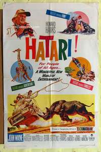 s408 HATARI one-sheet movie poster '62 John Wayne, Howard Hawks, Africa!
