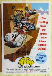 s426 HERBIE GOES TO MONTE CARLO advance one-sheet movie poster '77 VW Beetle!