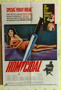s444 HOMICIDAL one-sheet movie poster '61 William Castle, psychotic killer!