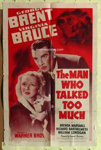 s558 MAN WHO TALKED TOO MUCH one-sheet movie poster '40 George Brent, Bruce