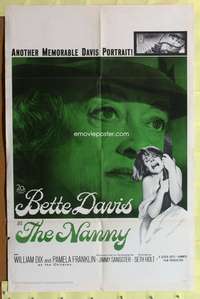 s588 NANNY one-sheet movie poster '65 Bette Davis portrait, Hammer horror!