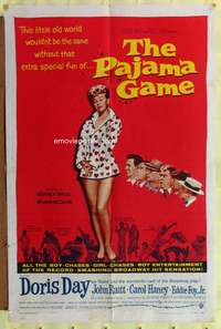 s611 PAJAMA GAME one-sheet movie poster '57 sexy Doris Day chases boys!