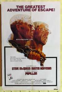 s613 PAPILLON one-sheet movie poster '74 Steve McQueen, Dustin Hoffman