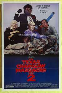 s737 TEXAS CHAINSAW MASSACRE 2 family style 1sh '86 Tobe Hooper horror sequel, cast portrait!
