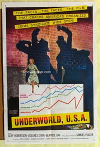 s801 UNDERWORLD USA one-sheet movie poster '60 Sam Fuller, Cliff Robertson