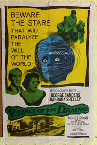 s816 VILLAGE OF THE DAMNED one-sheet movie poster '60 George Sanders