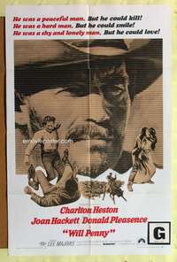 s857 WILL PENNY one-sheet movie poster '68 Charlton Heston, Hackett