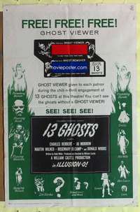 t524 13 GHOSTS green style 1sh '60 William Castle, great art of all the spooks, Ghost Viewer!
