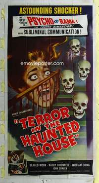t028 MY WORLD DIES SCREAMING three-sheet movie poster '58 psycho horror!
