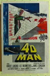 t525 4D MAN one-sheet movie poster '59 Robert Lansing walks through walls!