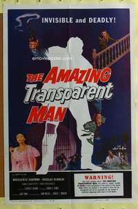 t534 AMAZING TRANSPARENT MAN one-sheet movie poster '59 invisible & deadly!