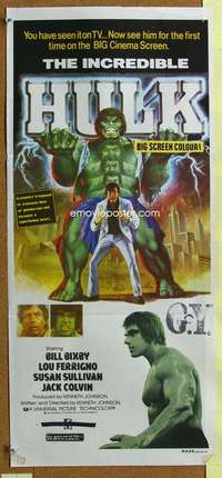 t887 INCREDIBLE HULK Australian daybill movie poster '77 Bixby, Ferrigno