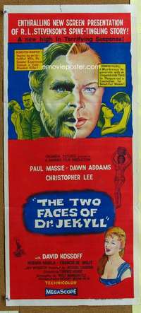 t924 TWO FACES OF DR JEKYLL Australian daybill movie poster '61 Hammer horror!