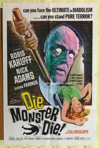 t591 DIE MONSTER DIE one-sheet movie poster '65 Boris Karloff, AIP horror!