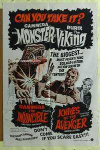 t685 KNIVES OF THE AVENGER/GAMMERA one-sheet movie poster '60s savage!