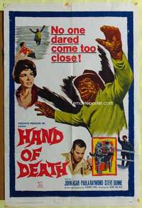 t651 HAND OF DEATH one-sheet movie poster '62 John Agar, Paula Raymond