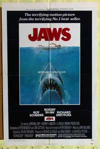 t676 JAWS one-sheet movie poster '75 Steven Spielberg classic shark!