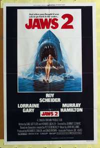t677 JAWS 2 int'l one-sheet movie poster '78 Roy Scheider, man-eating shark!