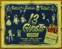 t308 13 GHOSTS movie title lobby card '60 William Castle, cool horror!
