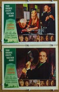 t375 COMEDY OF TERRORS 2 movie lobby cards '64 AIP, Boris Karloff