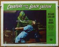 t106 CREATURE FROM THE BLACK LAGOON movie lobby card #5 '54 attacks!