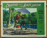 t109 CREATURE FROM THE BLACK LAGOON LC #7 '54 Julia Adams watches Gozier attack monster on beach!
