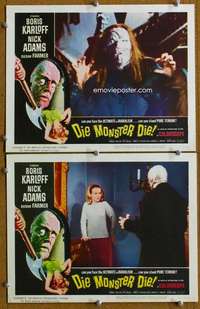t394 DIE MONSTER DIE 2 movie lobby cards '65 Boris Karloff, AIP horror!