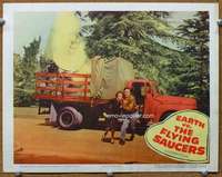 t177 EARTH VS THE FLYING SAUCERS #4 movie lobby card '56 fleeing truck!