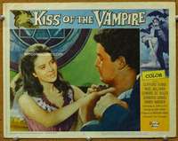t369 KISS OF THE VAMPIRE movie lobby card #6 '63 female with fangs!