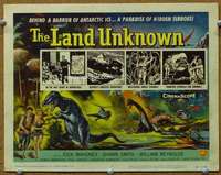 t221 LAND UNKNOWN movie title lobby card '57 cool Ken Sawyer dinosaur art!