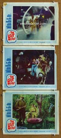 t320 LOST WORLD 3 movie lobby cards '60 Michael Rennie, dinosaurs!