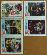 t319 LOST WORLD 5 movie lobby cards '60 Michael Rennie, dinosaurs!