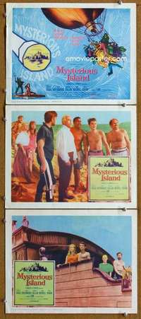 t341 MYSTERIOUS ISLAND 3 movie lobby cards '61 Ray Harryhausen