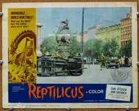 t355 REPTILICUS movie lobby card #4 '62 soldiers by overturned truck!