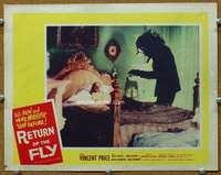 t298 RETURN OF THE FLY movie lobby card #8 '59 attacks sleeping girl!