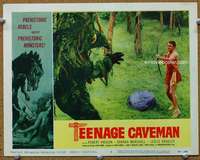 t259 TEENAGE CAVEMAN movie lobby card #3 '58 Robert Vaughn w/monster!